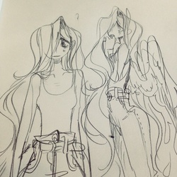 Size: 640x640 | Tagged: safe, artist:costly, fluttershy, human, g4, eared humanization, female, humanized, sketch, solo, tailed humanization, traditional art, winged humanization
