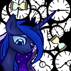 Size: 3000x3000 | Tagged: safe, artist:katkakakao, princess luna, g4, clock, female, high res, hourglass, sad, solo