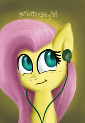 Size: 1000x1450 | Tagged: safe, artist:lianzapa, fluttershy, g4, bust, colored pupils, female, headphones, lineless, looking away, solo