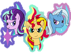 Size: 3850x2975 | Tagged: safe, artist:dolphintales, starlight glimmer, sunset shimmer, trixie, pony, unicorn, g4, counterparts, high res, magical trio, trio, twilight's counterparts