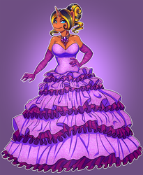 Size: 1200x1460 | Tagged: safe, artist:bumblebun, oc, oc only, oc:help desk, unicorn, anthro, cleavage, clothes, dress, evening gloves, female, gala dress, gloves, gown, necklace, solo