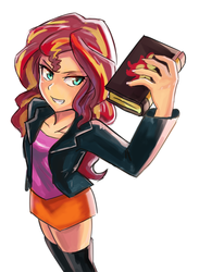 Size: 400x546 | Tagged: safe, artist:tzc, sunset shimmer, equestria girls, g4, book, female, journey book, solo