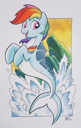 Size: 600x942 | Tagged: safe, artist:tony fleecs, rainbow dash, rainbow trout, siren, comic:children of everfree, g4, female, sirendash, sirenified, solo, species swap