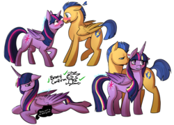 Size: 1024x734 | Tagged: safe, artist:starmonstar, flash sentry, twilight sparkle, alicorn, pony, g4, alternate hairstyle, blushing, female, heart, kissing, male, mare, pregnant, ship:flashlight, shipping, straight, twilight sparkle (alicorn)