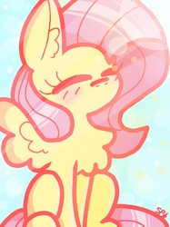 Size: 762x1017 | Tagged: safe, artist:spittypie1011, fluttershy, g4, eyes closed, female, sitting, solo, sunlight