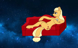 Size: 3072x1920 | Tagged: safe, artist:chapaevv, applejack, g4, alcohol, couch, female, food, solo, space