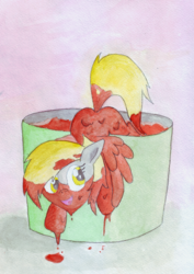 Size: 709x1000 | Tagged: safe, artist:pzkratzer, derpy hooves, pegasus, pony, g4, female, jelly, mare, messy, solo, traditional art, wet and messy