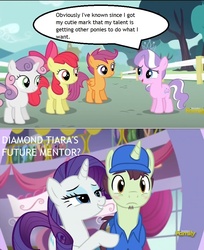 Size: 759x931 | Tagged: safe, screencap, apple bloom, diamond tiara, rarity, scootaloo, sweetie belle, crusaders of the lost mark, g4, rarity investigates, cutie mark crusaders, text