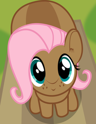 Size: 1165x1499 | Tagged: safe, artist:badumsquish, derpibooru exclusive, part of a set, fluttershy, pony, squirrel, squirrel pony, g4, badumsquish's kitties, female, from above, looking at you, looking up, looking up at you, nuttershy, sitting, smiling, solo, species swap, squirrelification, sweet dreams fuel