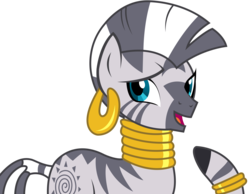 Size: 4531x3520 | Tagged: safe, artist:sketchmcreations, zecora, zebra, g4, what about discord?, bracelet, ear piercing, earring, female, high res, jewelry, neck rings, open mouth, piercing, quadrupedal, raised hoof, simple background, solo, transparent background, vector