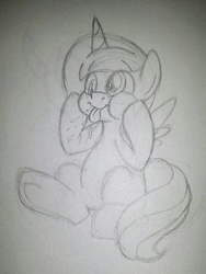 Size: 1077x1436 | Tagged: safe, artist:drawponies, princess luna, g4, female, filly, monochrome, pencil drawing, raspberry, sketch, solo, squishy cheeks, tongue out, traditional art, woona, younger