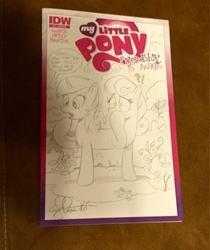 Size: 1008x1200 | Tagged: safe, artist:andypriceart, bon bon, lyra heartstrings, sweetie drops, earth pony, pony, unicorn, g4, andy price, andy you magnificent bastard, comic, cover, drawing, female, fusion, lyrabon (fusion), mare, monochrome, pencil drawing, photo, pushmi-pullyu, traditional art, what has magic done