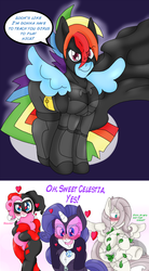 Size: 1968x3556 | Tagged: safe, artist:blackbewhite2k7, fluttershy, pinkie pie, rainbow dash, rarity, ask the gothamville sirens, g4, ask, batman, catwoman, clothes, comic, cosplay, costume, crossover, dc comics, discorded, female, flutterbitch, fluttertsun, half r63 shipping, harley quinn, heart, male, pinkie quinn, poison ivy, poison ivyshy, rainbow blitz, rainbow blitz gets all the mares, raricat, rule 63, ship:flutterblitz, ship:flutterdash, ship:pinkieblitz, ship:pinkiedash, ship:rariblitz, ship:raridash, shipping, straight, stuttering, tsundere, tumblr