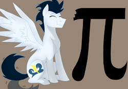 Size: 700x488 | Tagged: safe, artist:colourstrike, soarin', pegasus, pony, g4, cute, eating, male, pi, pun, sitting, soarinbetes, solo, stallion, that pony sure does love pies, wingboner