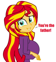 Size: 912x1010 | Tagged: safe, edit, sunset shimmer, equestria girls, g4, background pony strikes again, belly, looking at you, looking back, maury povich, pregnant, pregnant edit, why, you're the father