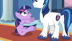 Size: 1366x768 | Tagged: safe, screencap, shining armor, twilight sparkle, a canterlot wedding, g4, derp