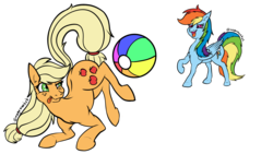 Size: 1920x1080 | Tagged: safe, artist:megamanhxh, applejack, rainbow dash, g4, ball, cute, playing