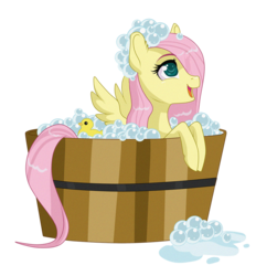 Size: 900x969 | Tagged: safe, artist:sugarcup, fluttershy, pony, g4, bath, cute, female, filly, hair over one eye, looking up, rubber duck, shyabetes, simple background, solo, transparent background
