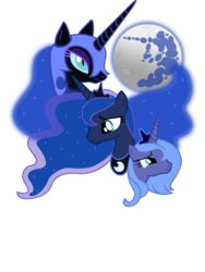 Size: 2400x3200 | Tagged: safe, artist:sirhcx, nightmare moon, princess luna, alicorn, pony, g4, duality, female, lunar trinity, mare, mare in the moon, moon, s1 luna, simple background, three wolf moon, transparent background