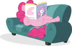 Size: 15538x10000 | Tagged: safe, artist:antoxa2584, fluttershy, pinkie pie, g4, my little pony: friendship is magic, one bad apple, absurd resolution, couch, female, magazine, simple background, solo, transparent background, vector