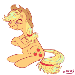 Size: 562x564 | Tagged: safe, artist:jowyb, part of a set, applejack, g4, angry, faic, female, forelegs crossed, jowybean's series, reaction image, simple background, solo, white background