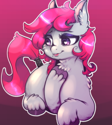Size: 694x772 | Tagged: safe, artist:lunarmarshmallow, derpibooru exclusive, oc, oc only, oc:marshmallow, chest fluff, ear fluff, eyeshadow, gradient background, heart eyes, makeup, prone, simple background, smiling, solo, tail wrap, unshorn fetlocks, wingding eyes