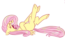 Size: 697x429 | Tagged: safe, artist:jowyb, part of a set, fluttershy, g4, faic, female, jowybean's series, laughing, on back, open mouth, reaction image, simple background, solo, tongue out, white background