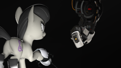 Size: 1920x1080 | Tagged: safe, artist:blackspoiler, octavia melody, earth pony, pony, g4, 3d, butt, crossover, glados, long fall horseshoe, plot, portal (valve), portal gun, source filmmaker