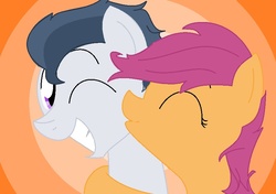 Size: 822x580 | Tagged: safe, artist:rainbows-in-reality, rumble, scootaloo, g4, female, male, ship:rumbloo, shipping, straight