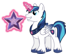 Size: 6040x4993 | Tagged: safe, artist:osipush, shining armor, alicorn, pony, g4, absurd resolution, alternate gender counterpart, colored hooves, colored wings, gradient wings, jewelry, magic, magic aura, male, male alicorn, necklace, prince shining armor, race swap, shiningcorn, simple background, solo, stallion, telekinesis, transparent background, vector