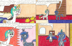 Size: 1024x663 | Tagged: safe, artist:eternaljonathan, princess celestia, princess luna, comic:a new twist, g4, belly, comic, pregnant, traditional art