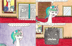 Size: 1024x664 | Tagged: safe, artist:eternaljonathan, princess celestia, comic:a new twist, g4, comic, pregnant, shadow creature, traditional art