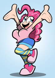 Size: 1764x2508 | Tagged: safe, artist:joeywaggoner, pinkie pie, human, g4, clothes, female, humanized, shirt, shorts, socks, solo, striped socks