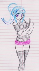 Size: 1192x2175 | Tagged: safe, artist:elgatosabio, sonata dusk, equestria girls, g4, clothes, female, lined paper, off shoulder, ponytail, shirt, skirt, socks, solo, thigh highs, traditional art, zettai ryouiki