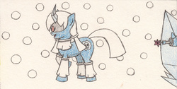 Size: 1024x517 | Tagged: safe, artist:eternaljonathan, hybrid, succubus, frozen, ponified, snow, snowfall, traditional art