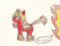 Size: 1022x781 | Tagged: safe, artist:eternaljonathan, hybrid, fire, ponified, sprite, traditional art