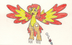 Size: 1024x645 | Tagged: safe, artist:eternaljonathan, harpy, hybrid, ponified, traditional art