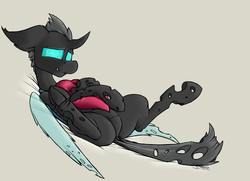 Size: 1089x787 | Tagged: safe, artist:sinrar, changeling, heart, solo, underhoof