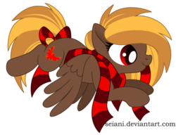 Size: 600x461 | Tagged: safe, artist:seiani, oc, oc only, oc:redtail ribbon, pegasus, pony, clothes, scarf, solo, tail bow