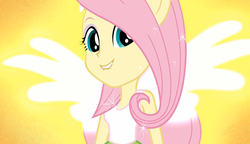 Size: 1245x718 | Tagged: safe, screencap, fluttershy, equestria girls, g4, my little pony equestria girls: friendship games, lip bite, ponied up, transformation, wings
