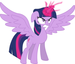 Size: 6453x5536 | Tagged: safe, artist:niatao, twilight sparkle, alicorn, pony, g4, twilight's kingdom, absurd resolution, angry, ears back, female, gritted teeth, magic, mare, simple background, solo, spread wings, transparent background, twilight sparkle (alicorn), vector