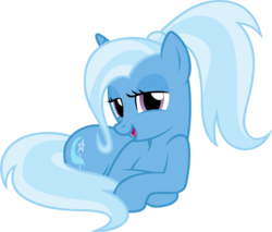 Size: 1807x1537 | Tagged: safe, artist:badumsquish, derpibooru exclusive, trixie, pony, unicorn, g4, alternate hairstyle, badumsquish is trying to murder us, bedroom eyes, cute, diatrixes, female, happy, looking at you, mare, open mouth, ponytail, prone, simple background, smiling, solo, transparent background, vector