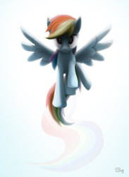 Size: 1800x2457 | Tagged: safe, artist:sslug, rainbow dash, g4, backlighting, female, flying, solo