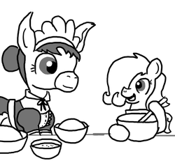 Size: 640x600 | Tagged: safe, artist:ficficponyfic, oc, oc only, oc:emerald jewel, donkey, colt quest, bowl, bowls, child, clothes, colt, counter, cyoa, explicit source, femboy, happy, kitchen, maid, male, spatula, stirring, story included, trap