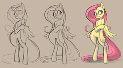 Size: 1500x832 | Tagged: safe, artist:sunbusting, fluttershy, pony, semi-anthro, g4, art progress, bipedal, blushing, female, lineart, looking away, sequence, shy, sketch, solo