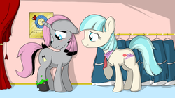 Size: 3840x2160 | Tagged: safe, artist:geneticanomaly, coco pommel, oc, oc:glamour, changeling, fanfic:a change in fashion, g4, canon x oc, changeling oc, fanart, fanfic art, female, high res, lesbian, shipping