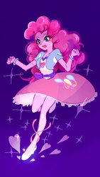 Size: 1500x2662 | Tagged: safe, artist:yam, pinkie pie, equestria girls, g4, clothes, female, open mouth, paraskirt, pixiv, shoes, skirt, solo