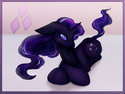 Size: 1024x776 | Tagged: safe, artist:isaeliseduk, idw, nightmare rarity, rarity, g4, female, floppy ears, prone, solo