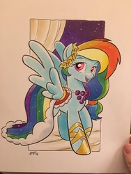 Size: 600x800 | Tagged: safe, artist:tony fleecs, rainbow dash, pegasus, pony, g4, the best night ever, clothes, dress, female, gala dress, solo, traditional art