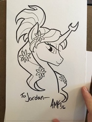 Size: 600x800 | Tagged: safe, artist:tony fleecs, tree of harmony, oc, oc only, oc:harmony (heilos), pony, flower, flower in hair, monochrome, ponified, solo, traditional art